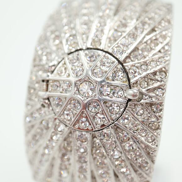 Victoria Wieck Pave Crystal Jewel Cuff Watch 35mm Hidden MOP Dial w New Battery main image 4
